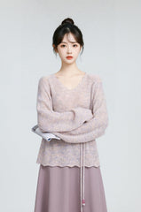 Lilac Vneck Knitted Pullover Sweater