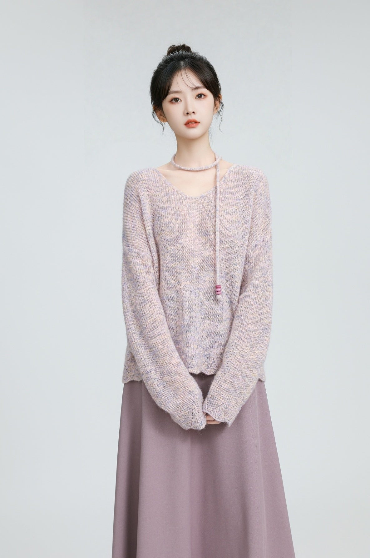 Lilac Vneck Knitted Pullover Sweater
