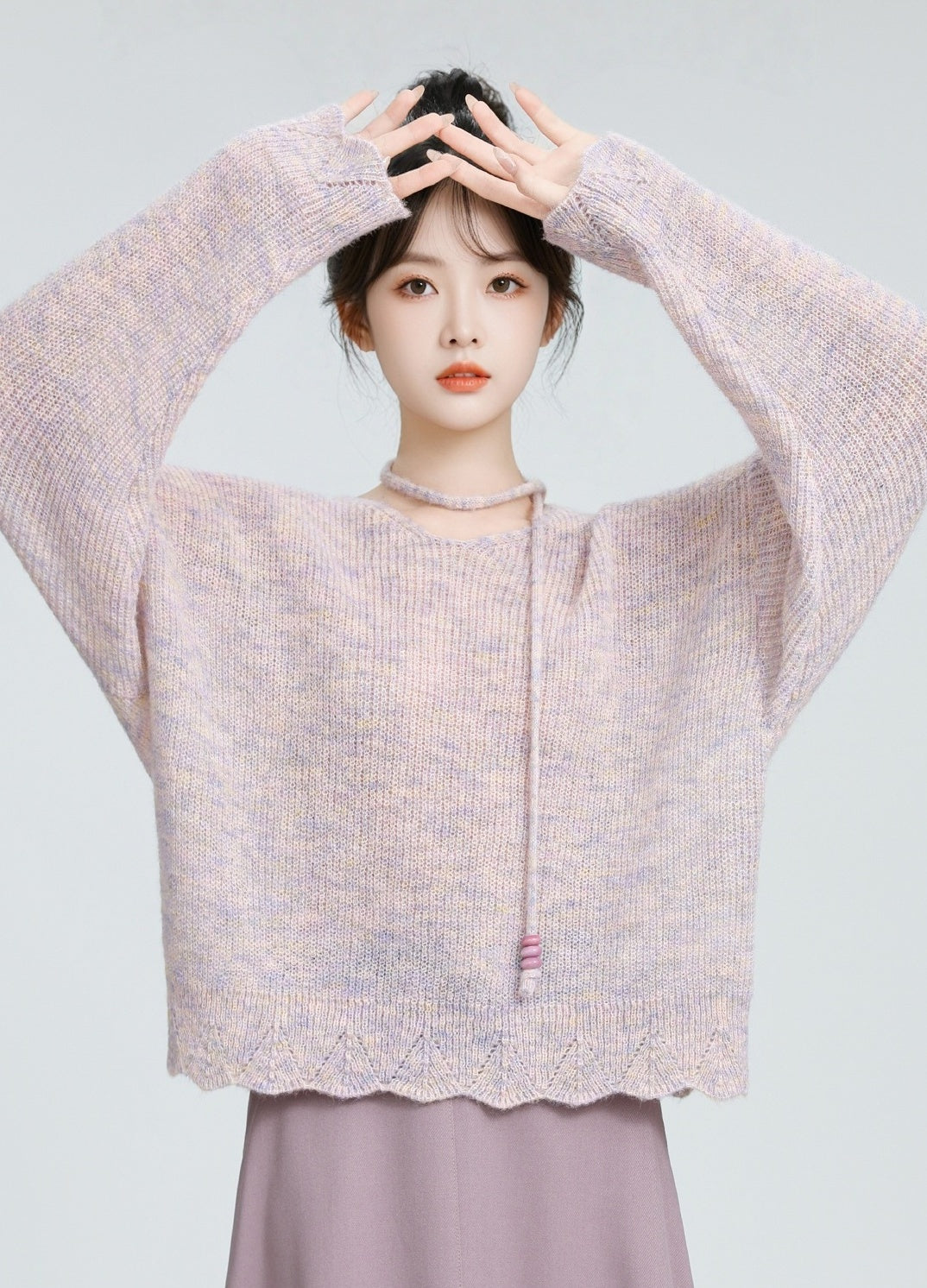 Lilac Vneck Knitted Pullover Sweater