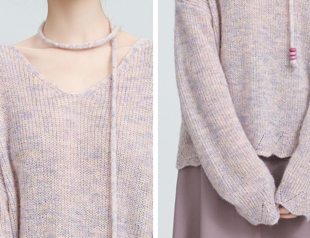 Lilac Vneck Knitted Pullover Sweater