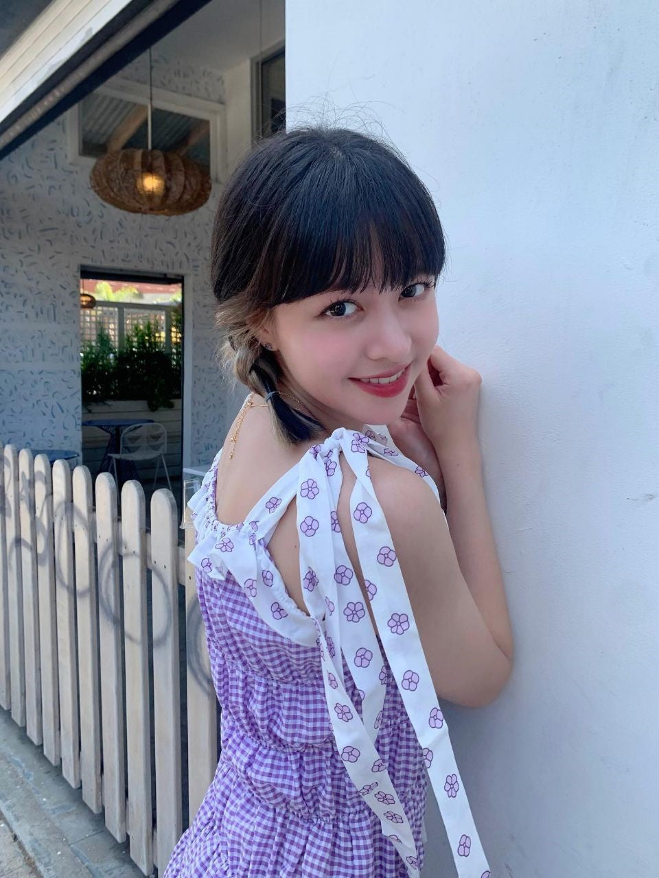 Lilac Checkered Mini Dress