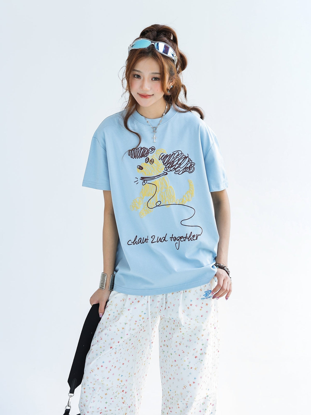 Line Art Puppy Print Cool Touch Designer Tee