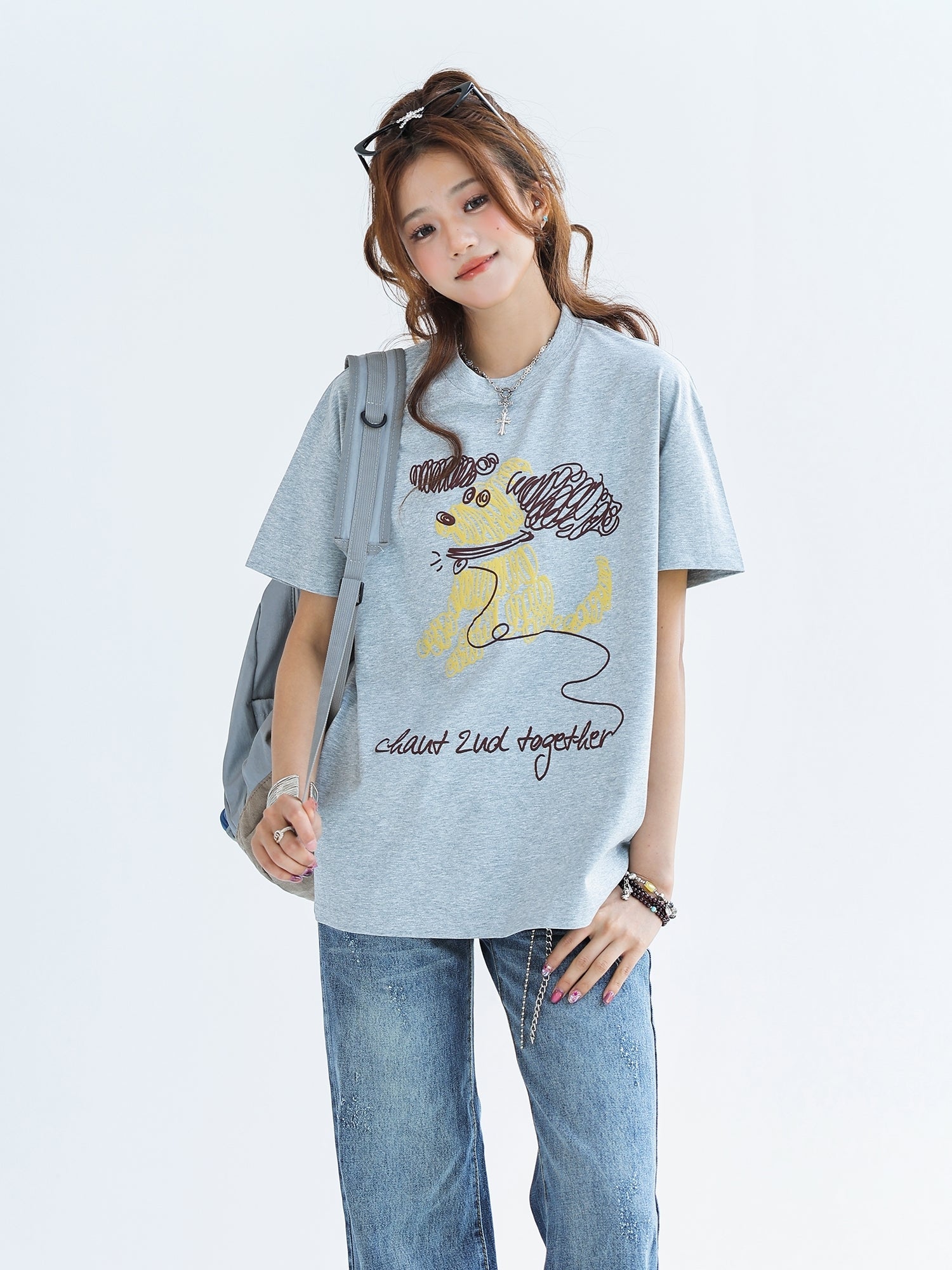 Line Art Puppy Print Cool Touch Designer Tee