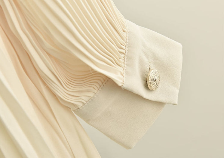 Beige Pleated Long Dress