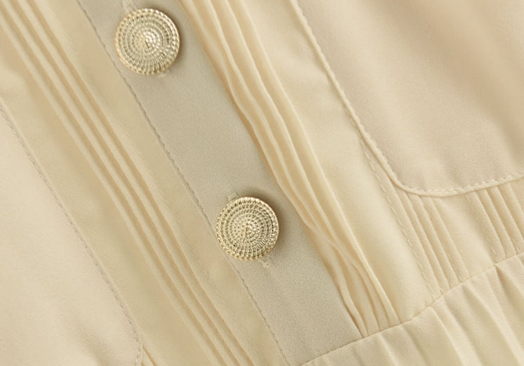 Beige Pleated Long Dress