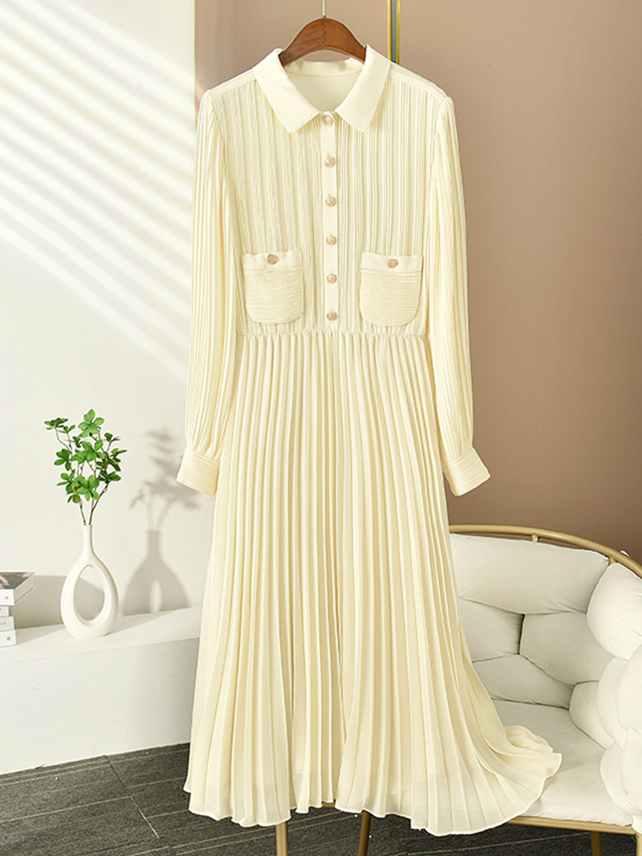 Beige Pleated Long Dress