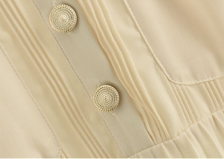 Beige Pleated Long Dress