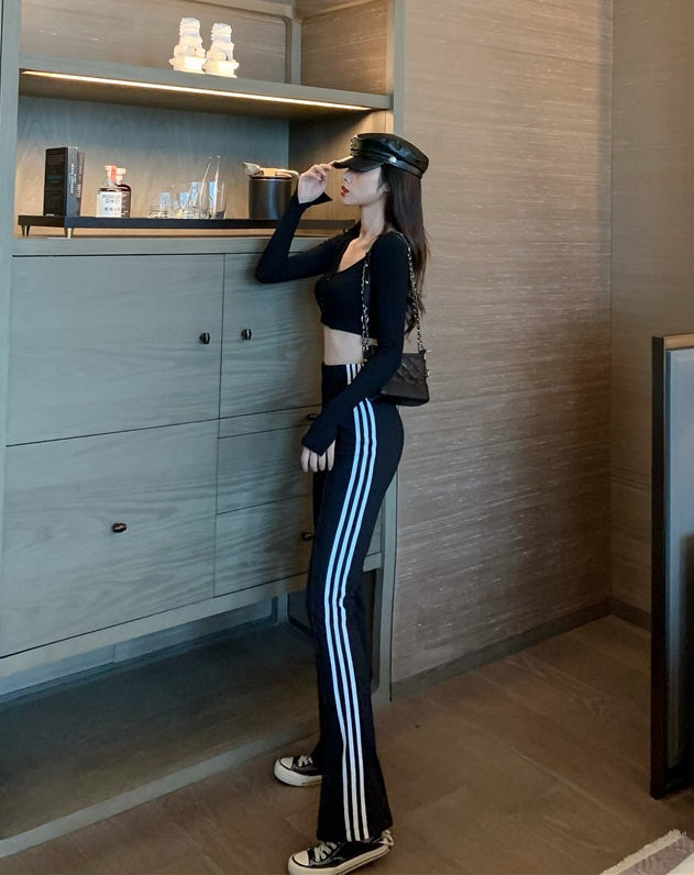 Black Flared Track Pants