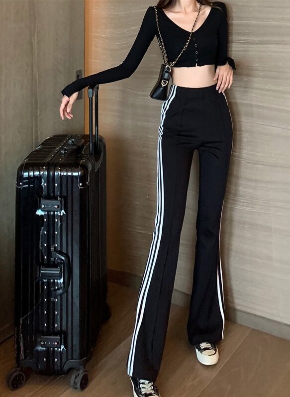 Black Flared Track Pants