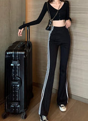 Black Flared Track Pants