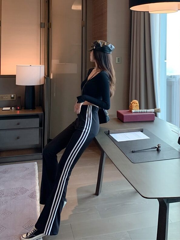 Black Flared Track Pants