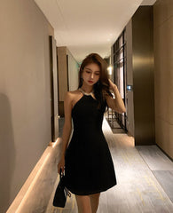 Black Halter Dress With Rhinestone