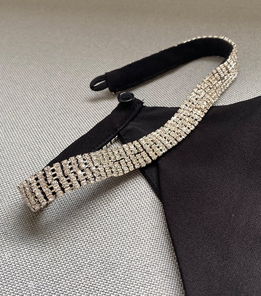 Black Halter Dress With Rhinestone