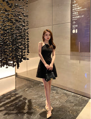 Black Halter Dress With Rhinestone