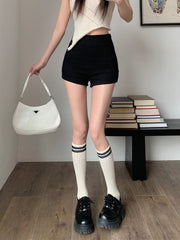 Black High-Waisted Slim Fit Shorts