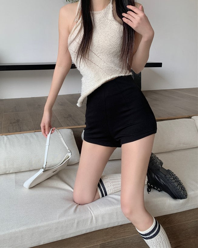 Black High-Waisted Slim Fit Shorts