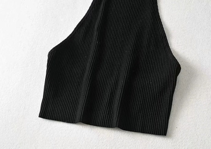 Black Open-Back Turtle Neck Crop Top