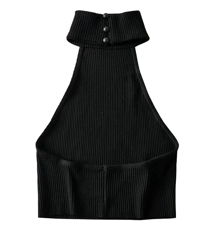 Black Open-Back Turtle Neck Crop Top
