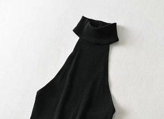 Black Open-Back Turtle Neck Crop Top