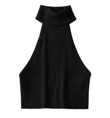 Black Open-Back Turtle Neck Crop Top
