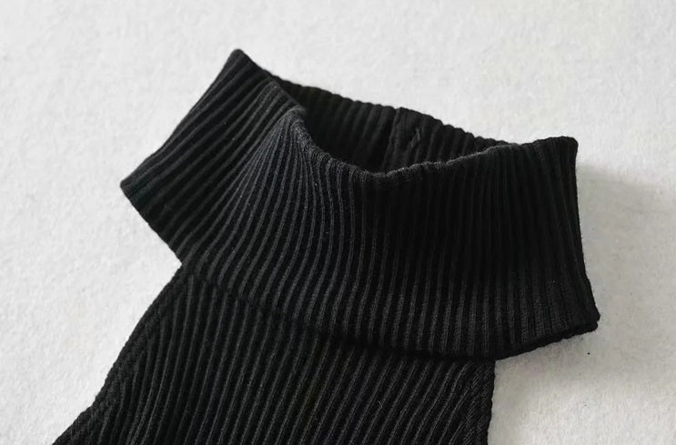 Black Open-Back Turtle Neck Crop Top