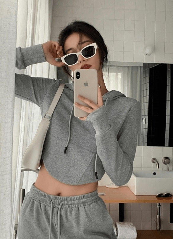 Grey Crop Hoodie
