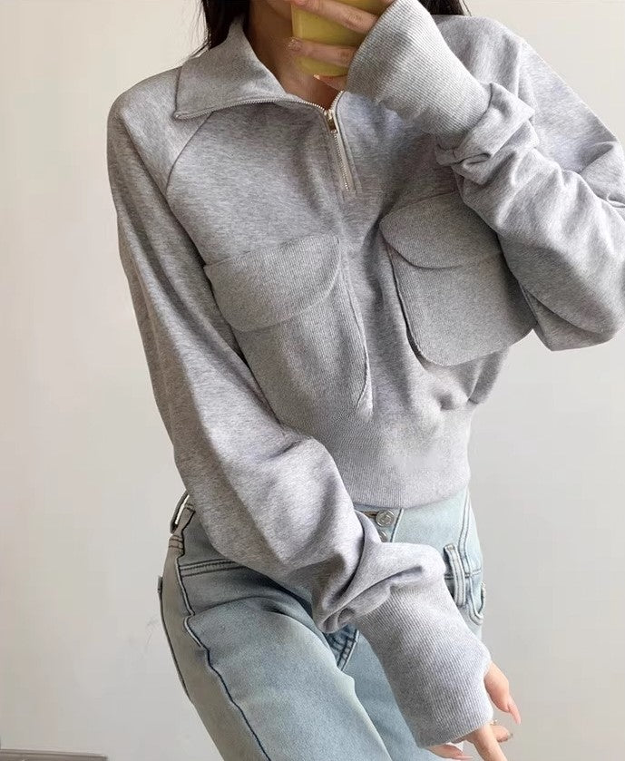 Grey Half-Zip Collared Sweatshirt