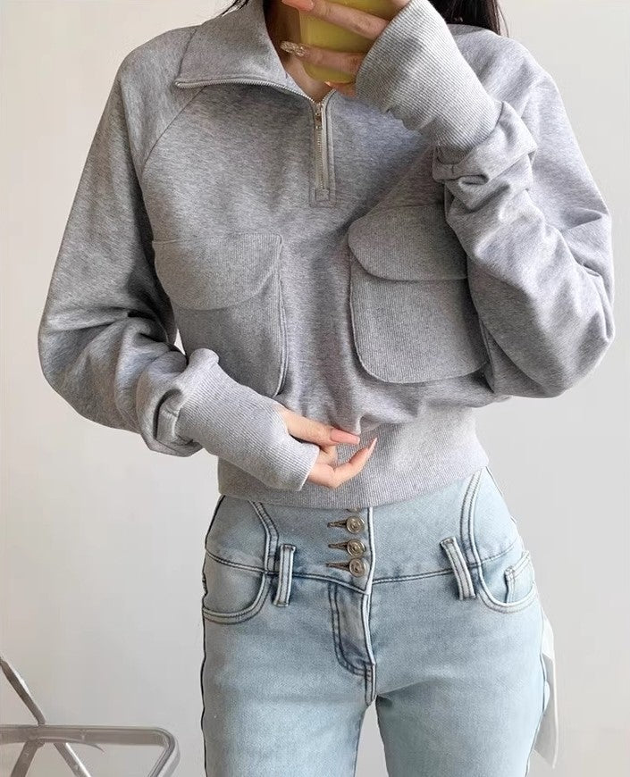 Grey Half-Zip Collared Sweatshirt