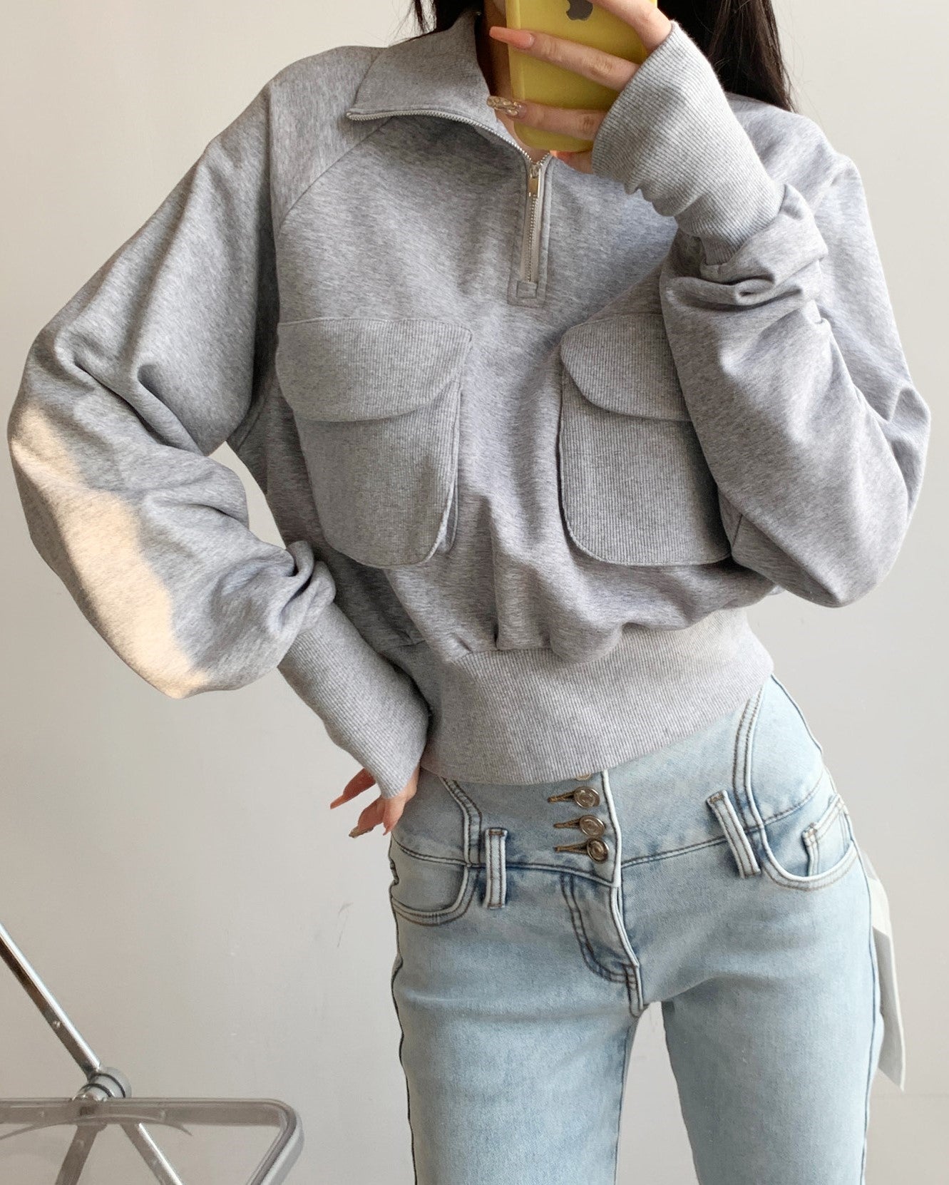 Grey Half-Zip Collared Sweatshirt