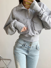 Grey Half-Zip Collared Sweatshirt