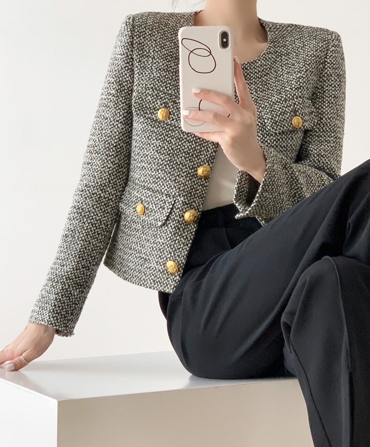 Grey Tweed Single Breasted Jacket