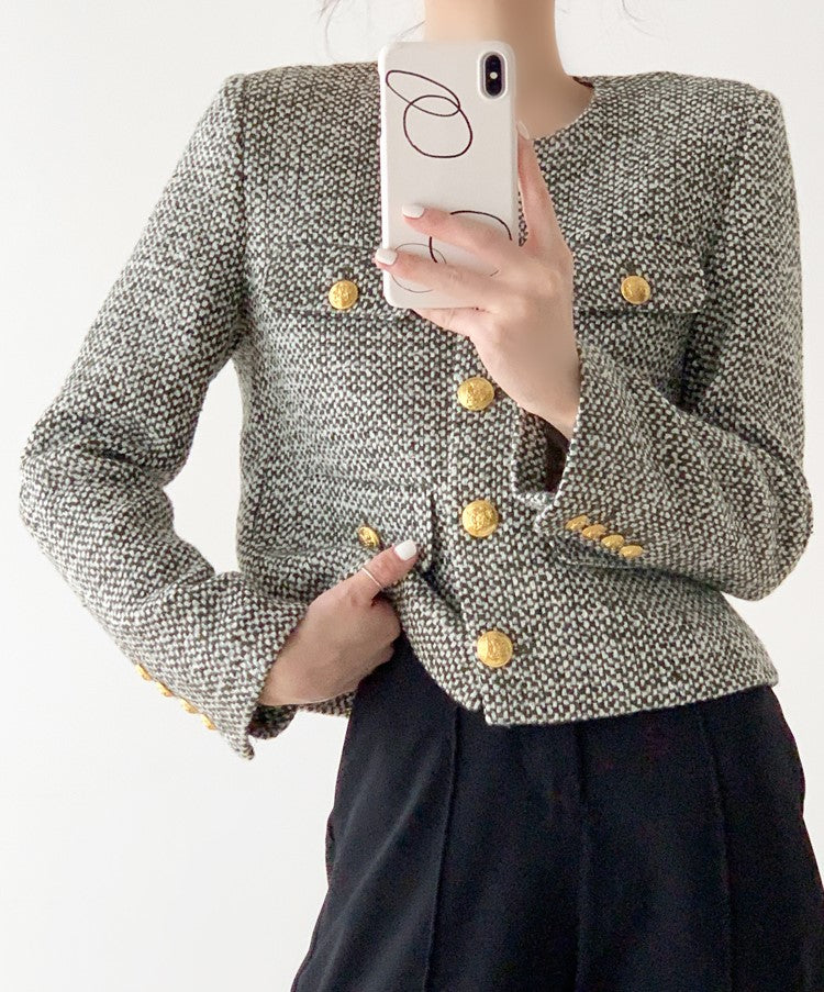Grey Tweed Single Breasted Jacket