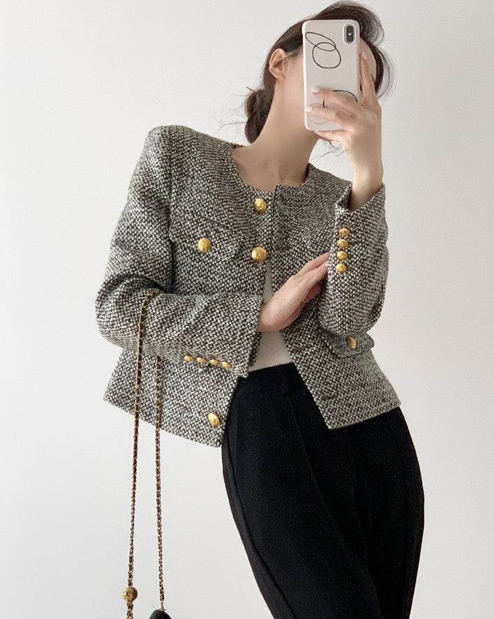 Grey Tweed Single Breasted Jacket