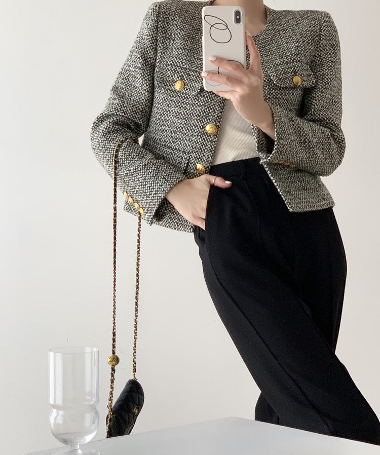 Grey Tweed Single Breasted Jacket