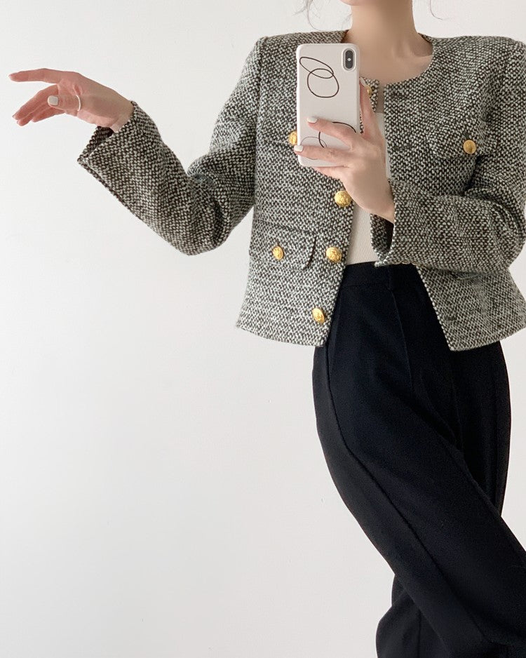 Grey Tweed Single Breasted Jacket
