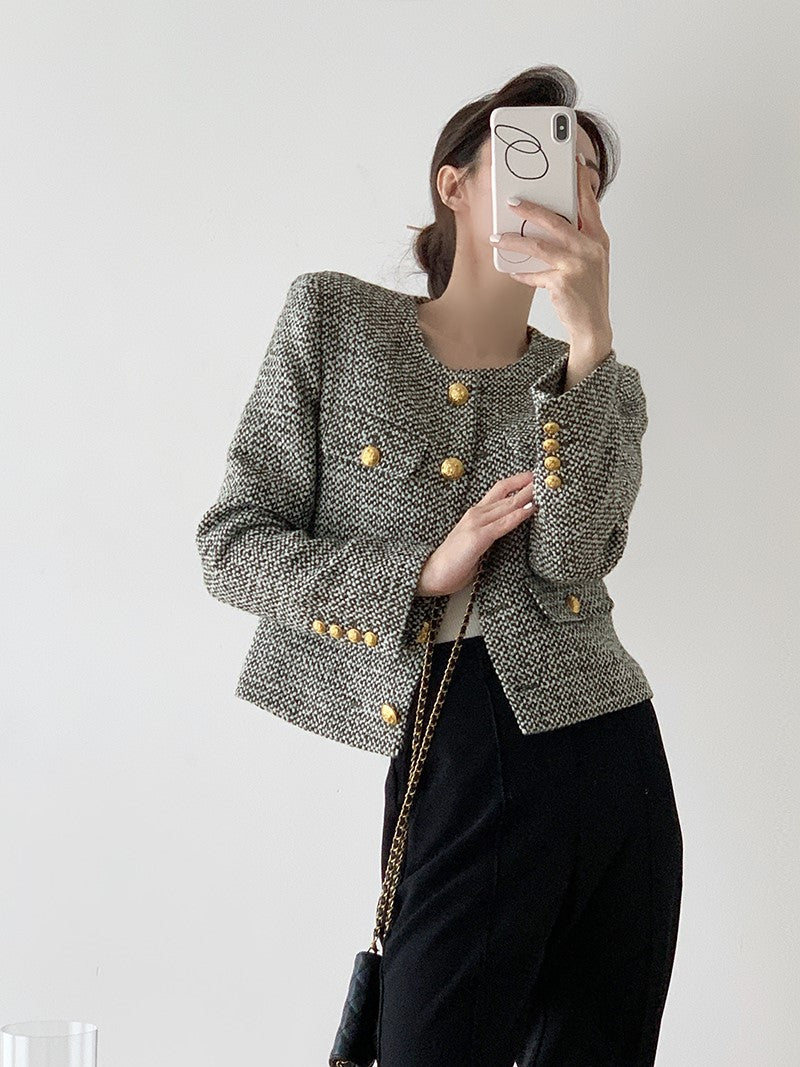 Grey Tweed Single Breasted Jacket