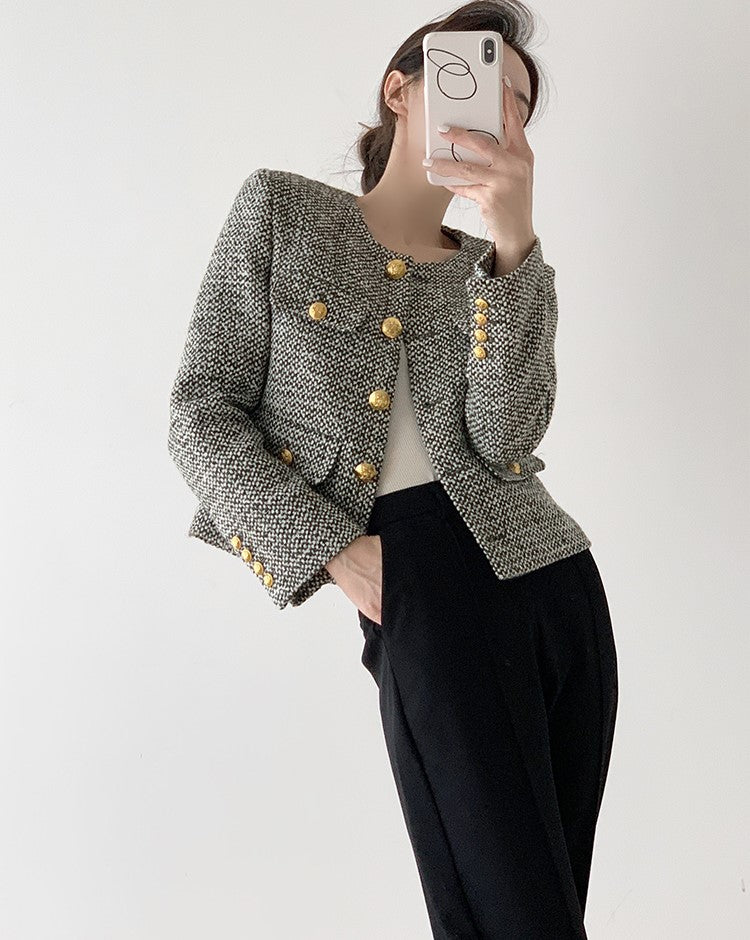 Grey Tweed Single Breasted Jacket