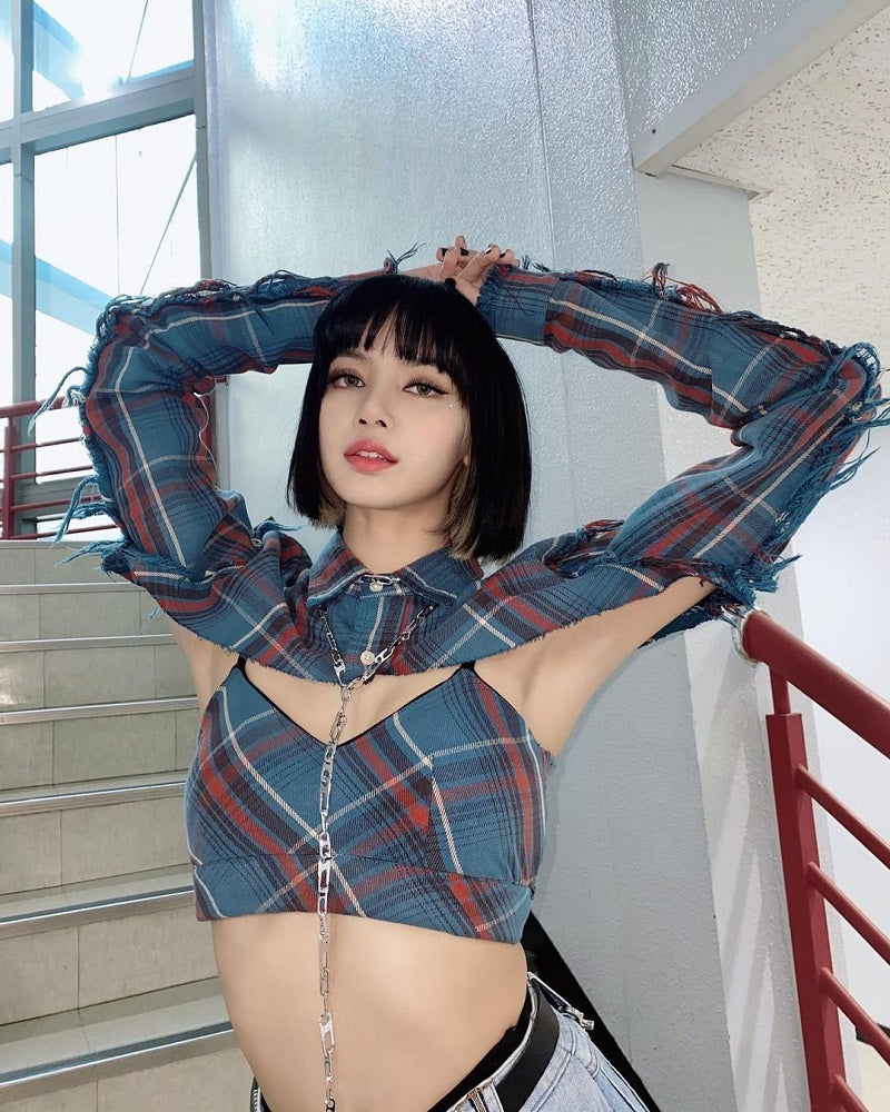 Blue Plaid Two-Piece Cropped Top