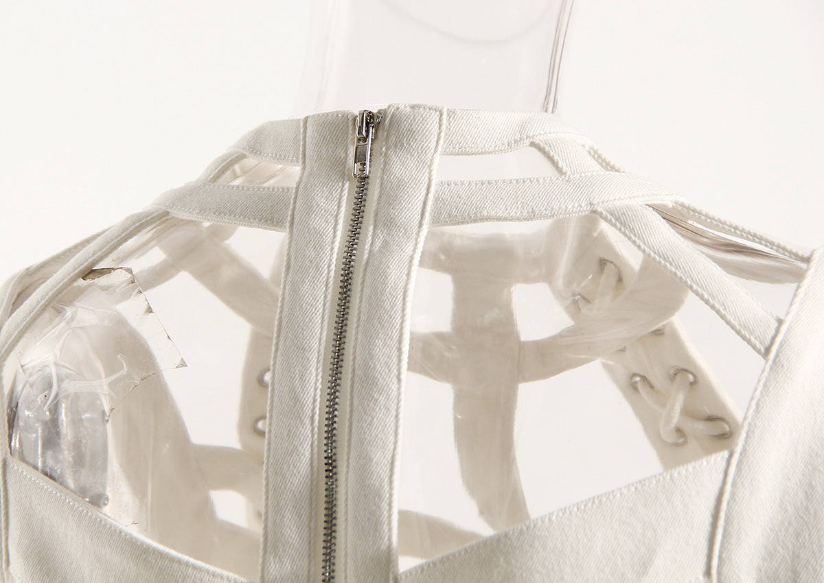 White Lace-Up Hollow Crop Top