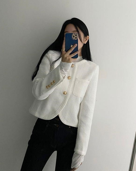 White Tweed Short Blazer Jacket