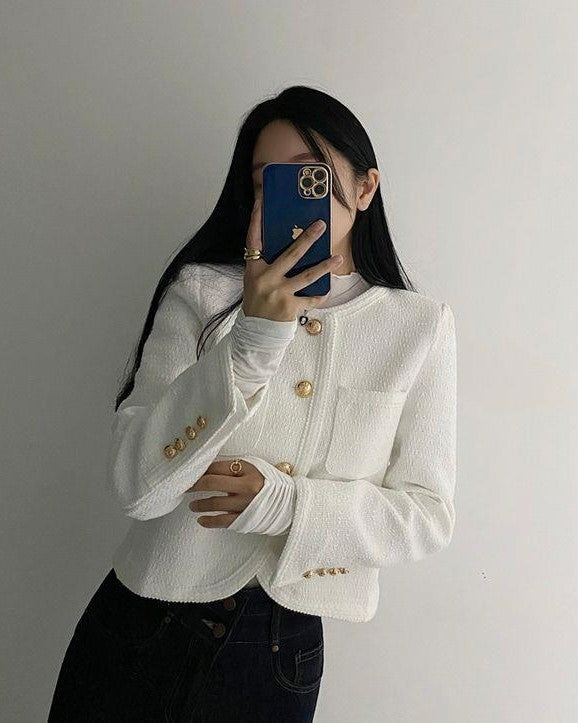 White Tweed Short Blazer Jacket