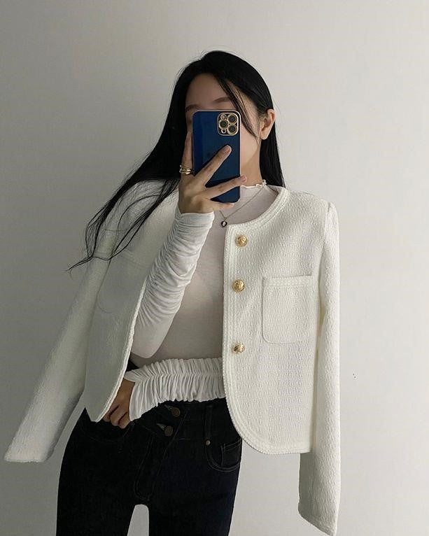 White Tweed Short Blazer Jacket