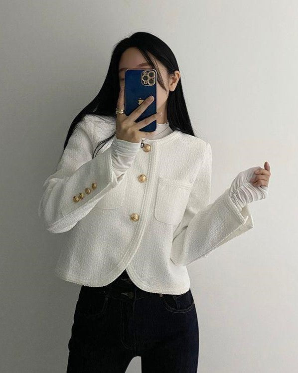 White Tweed Short Blazer Jacket
