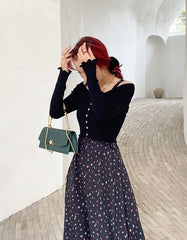 Black Sling Dress With Floral Pattern