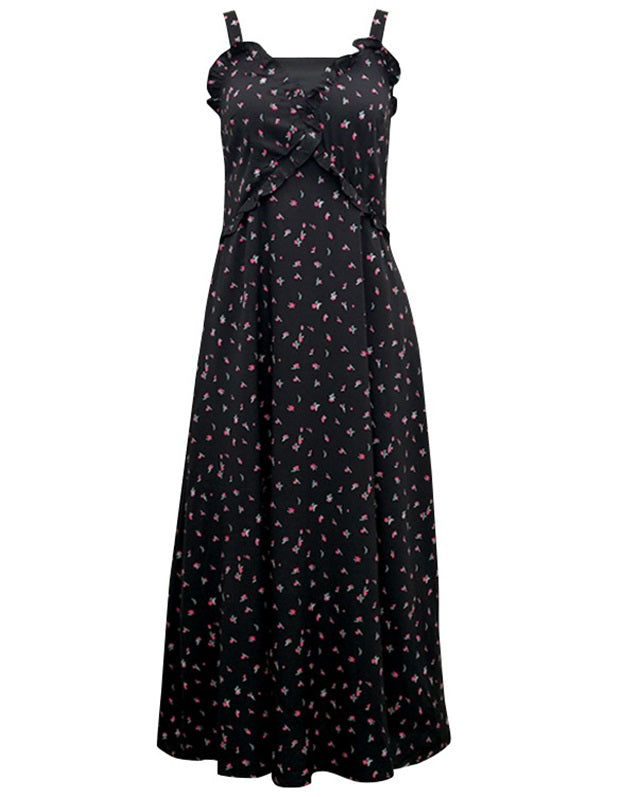 Black Sling Dress With Floral Pattern