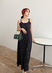 Black Sling Dress With Floral Pattern