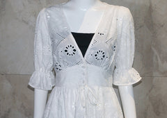 White Embroidery V-Neck Dress
