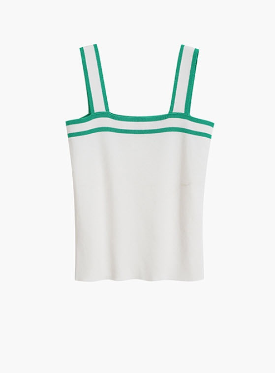 White Wide Strap Square Collar Top