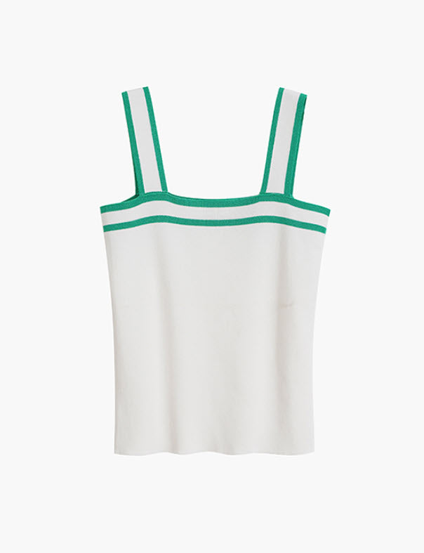 White Wide Strap Square Collar Top