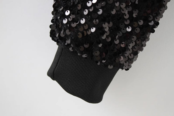 Black Cropped Sparkly Sequin Jacket